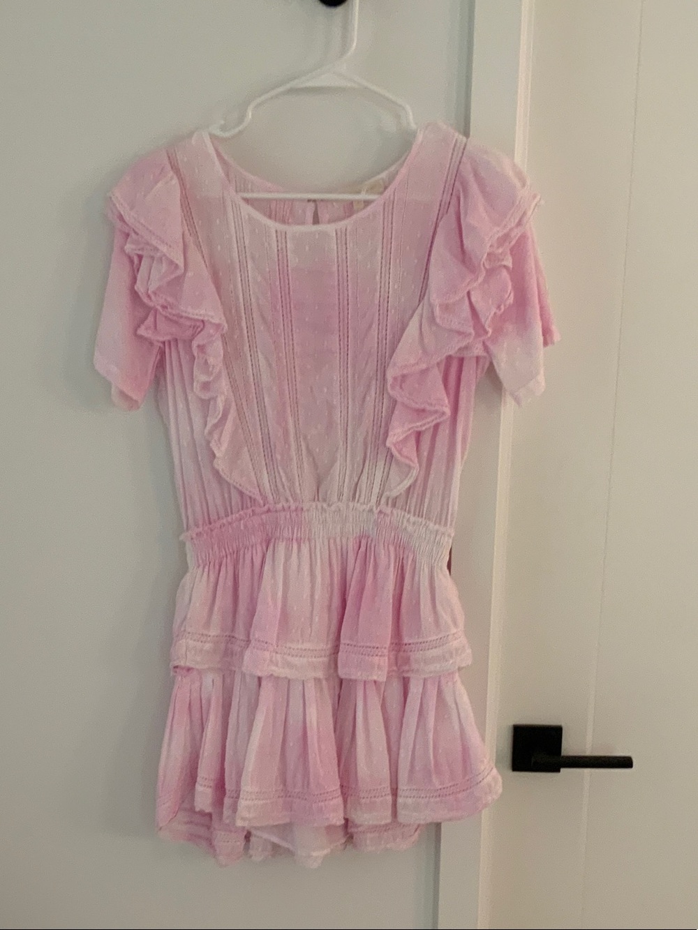 LoveShackFancy Light Pink Ruffled Eyelet Midi Dress